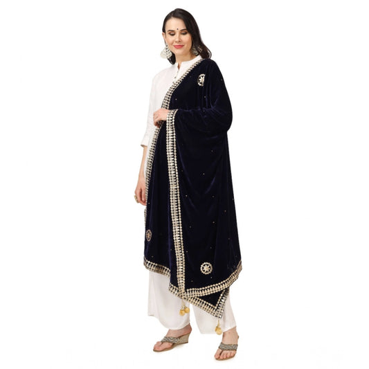 Generic Women's Velvet Gotta Patti Dupatta (Blue, Length: 2.25 to 2.50 Mtr)