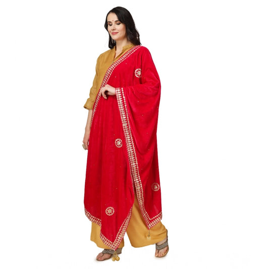 Generic Women's Velvet Gotta Patti Dupatta (Pink, Length: 2.25 to 2.50 Mtr)