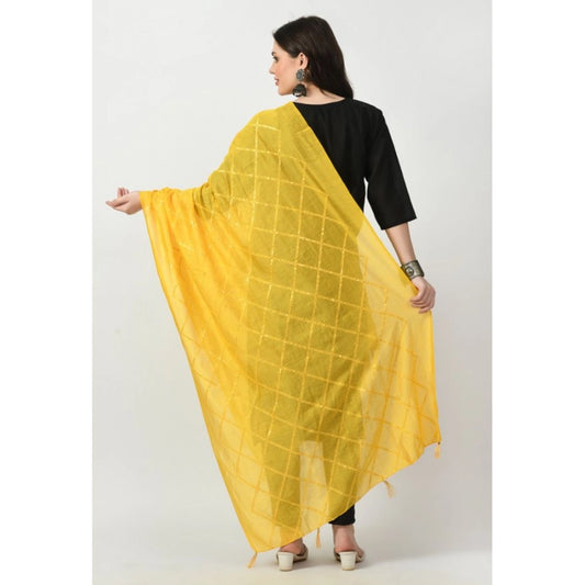 Generic Women's Chanderi Self Design Dupatta (Yellow, Length: Free Size)