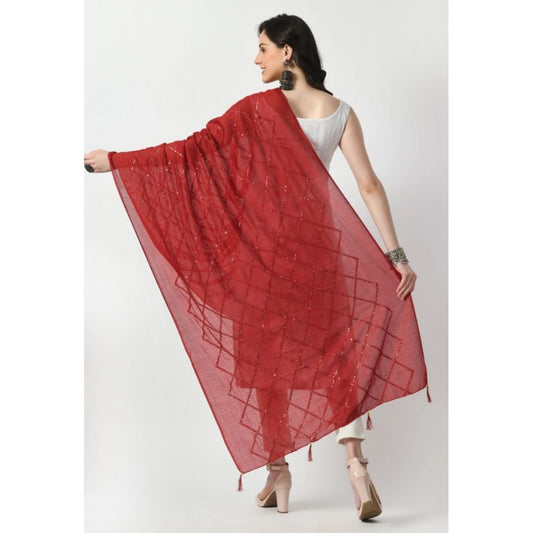 Generic Women's Chanderi Self Design Dupatta (Maroon, Length: Free Size)