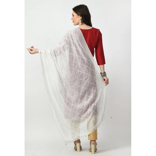 Generic Women's Chanderi Self Design Dupatta (White, Length: Free Size)