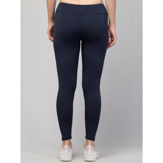Generic Women's Polyester Solid Ankle Length High-Rise Tights (Navy)