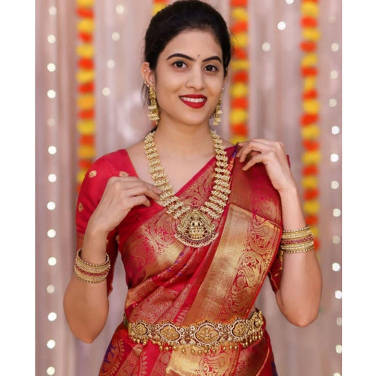 Generic Women's Soft Lichi Silk Printed Saree With Unstitched Blouse 5.5Mtr (Red)
