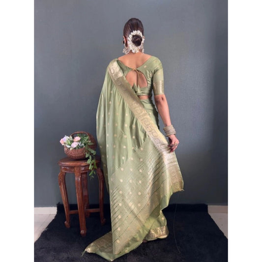Generic Women's Satin Printed Saree With Unstitched Blouse 5.5Mtr (Green)