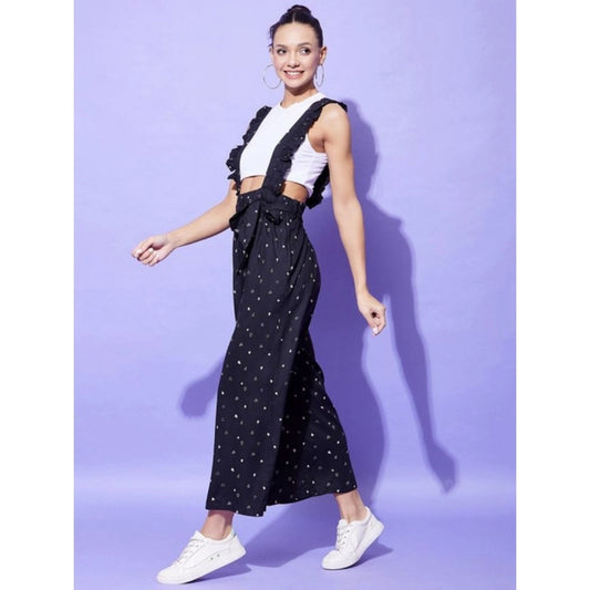 Generic Women's Rayon Pinafore Shoulder Straps Jumpsuit (Black)