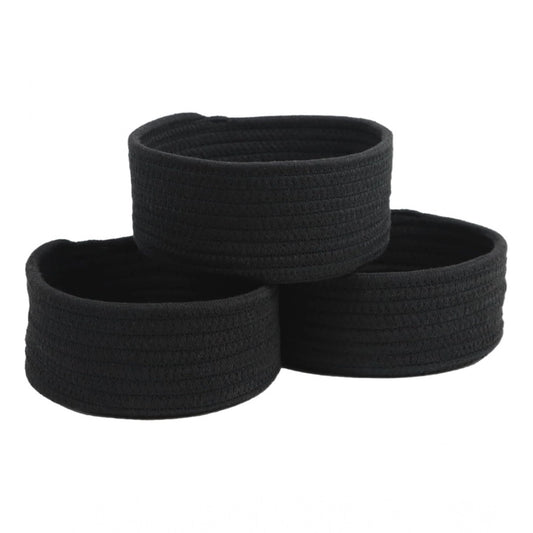 Generic Cotton 8x3 Inch Round 3 Set Bedside Organizer With Out Lid (Black)