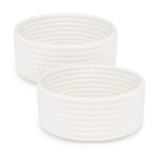 Generic Cotton 8x3 Inch Round 2 Set Bedside Organizer With Out Lid (White)