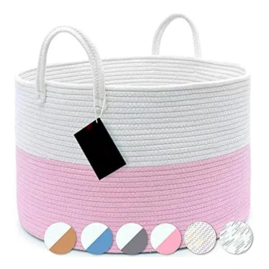 Generic Cotton Pack Of_1 14x12 Inch Laundry Storage Basket For Clothes (Pink-White)