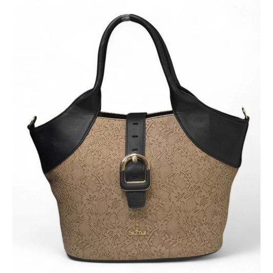 Generic Women's Polyurethane Textured Two-Tone Tote Handbag with Adjustable & Removable Strap (Beige)