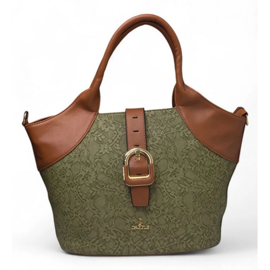 Generic Women's Polyurethane Textured Two-Tone Tote Handbag with Adjustable & Removable Strap (Green)