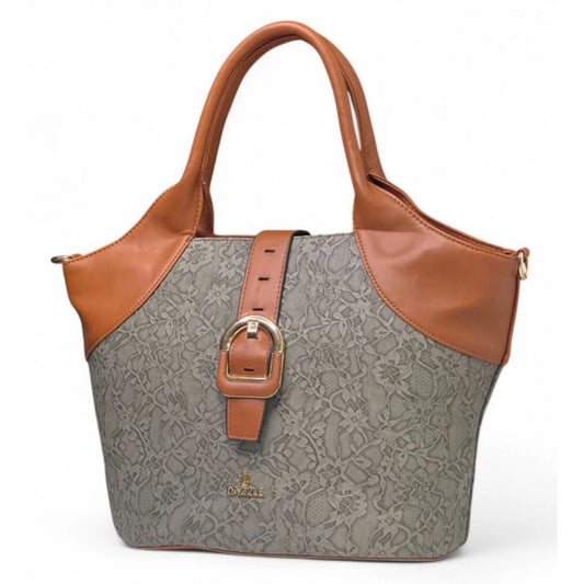 Generic Women's Polyurethane Textured Two-Tone Tote Handbag with Adjustable & Removable Strap (Grey)