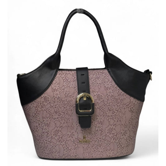 Generic Women's Polyurethane Textured Two-Tone Tote Handbag with Adjustable & Removable Strap (Purple)