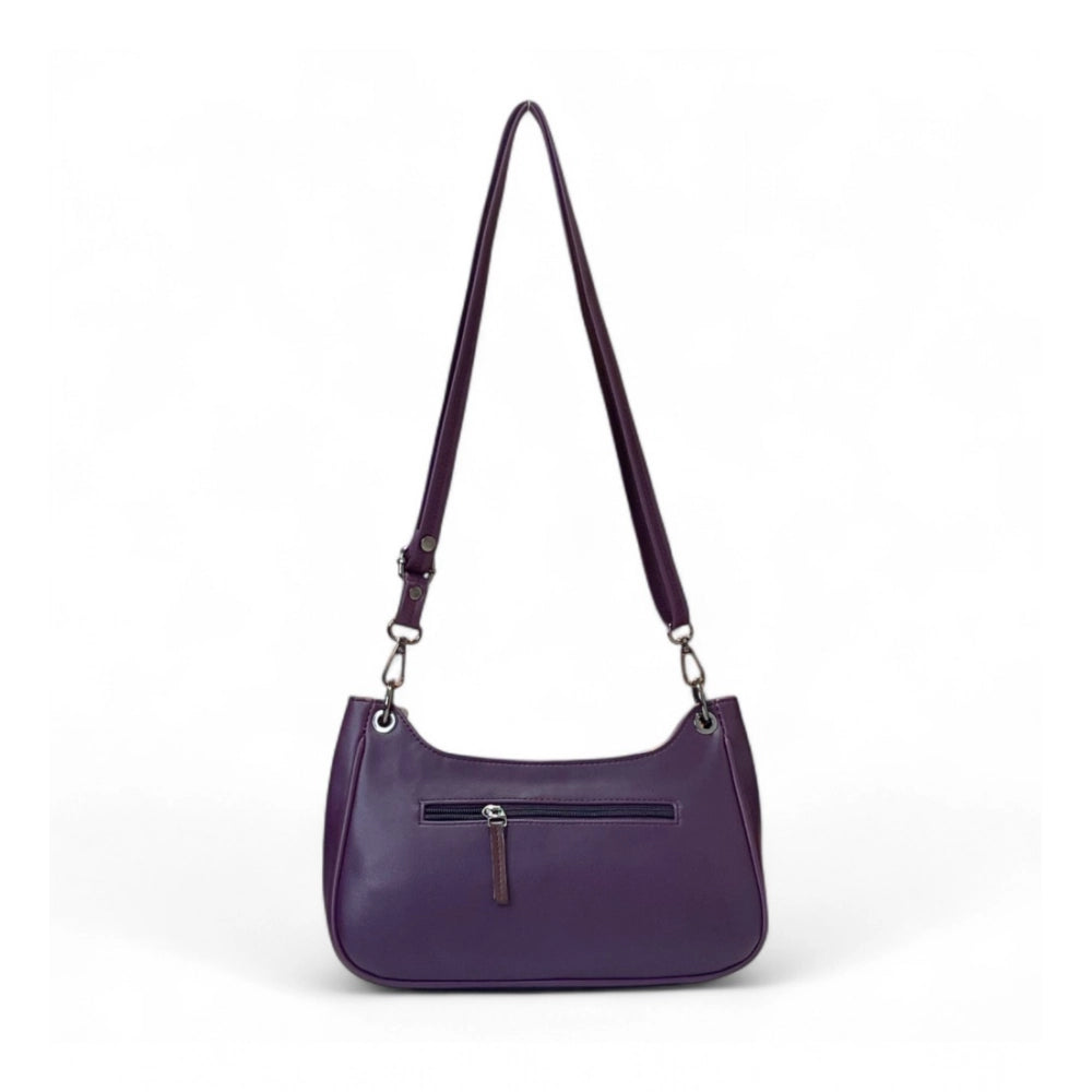 Generic Women's Polyurethane Floral Embroidered Crossbody Sling Bag with Adjustable & Removable Strap (Purple)
