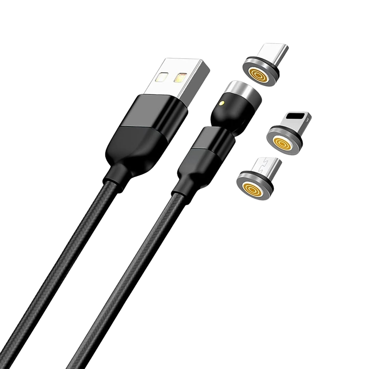0301 3 In 1 Magnetic Usb Charging Cable Usb-c Android And Lightning With Extra Protecting Nylon Strong Magnetic Cable With Full Rotation Support Fast Charging