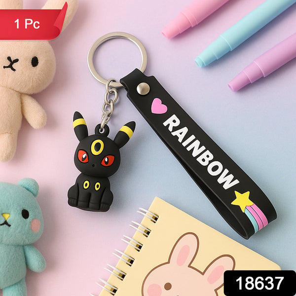 Cute Cartoon Silicone 3D Key Chain with Metal Hook & Strap (Pack of 1 / Mix Design)