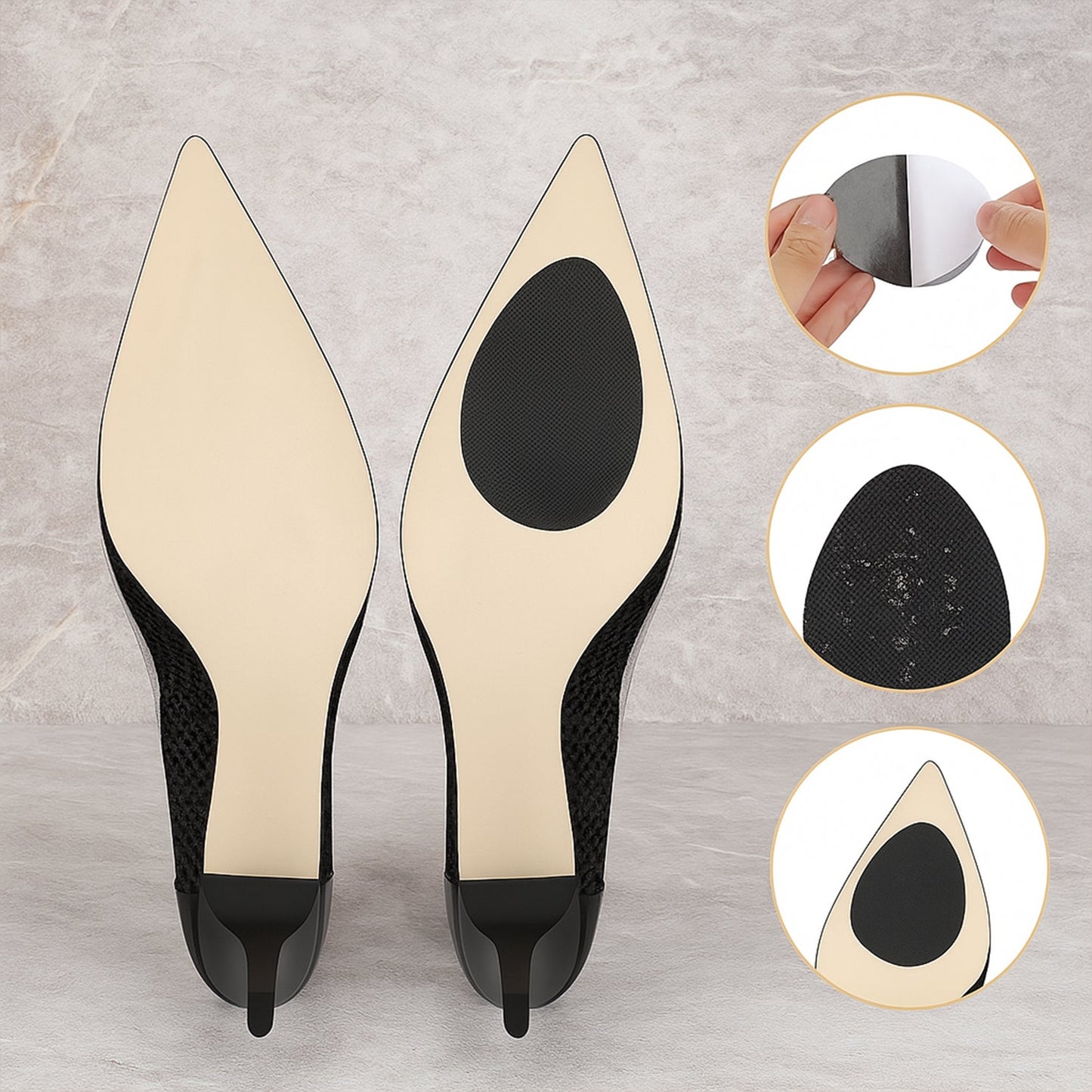 Non-Slip Shoe Pads, Rubber Shoe Sole Protector Pads, Self-Adhesive Shoe Grips Pads Stickers Non Skid for Ladies Shoes, High Heels, Boots