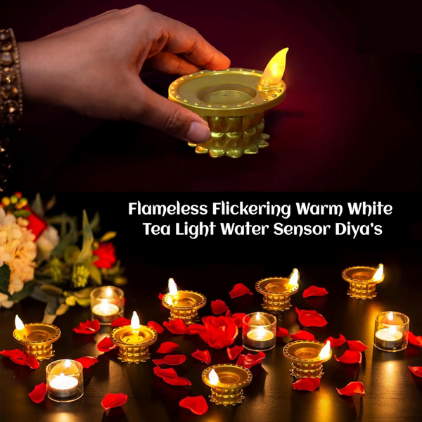 Set of 3 Water Sensor LED Golden Diyas