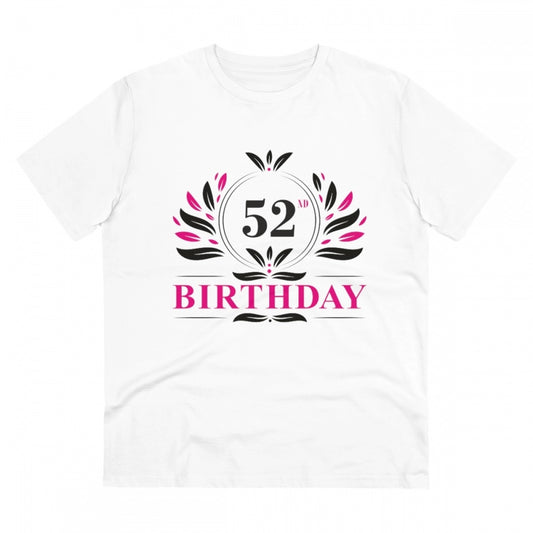 Generic Men's PC Cotton 52nd Birthday Printed T Shirt (Color: White, Thread Count: 180GSM)