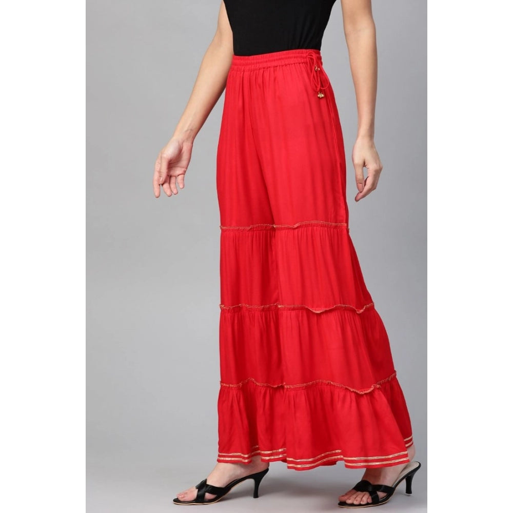 Generic Women's Casual Solid Rayon Sharara (Red)