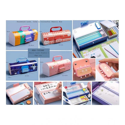 Generic Plastic Pen, Pencil Box Suitcase Style Password Lock (Multicolor )