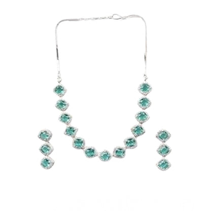 Generic Women's Brass Silver Plated Necklace set (Green)