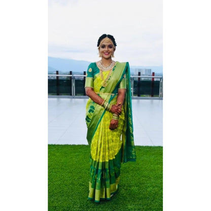 Generic Women's Litchi silk Printed Saree With Unstitched Blouse (Light Green)