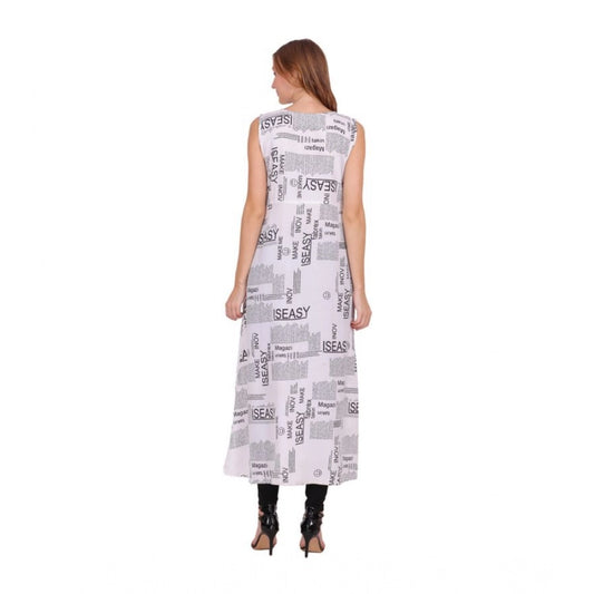 Generic Women's Casual Crepe Sleeveless Slit Dress (White)