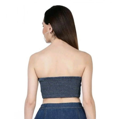 Generic Women's Casual Denim Sleeveless Bluster Top (Blue)