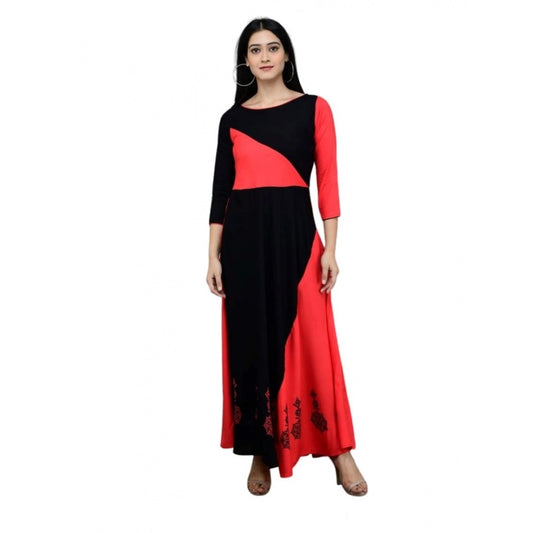 Generic Women's Casual Rayon 3-4th Sleeves Maxi Dress (Pink)