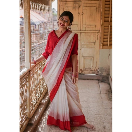 Generic Women's Soft Lilan Printed Saree With Unstitched Blouse 5.5Mtr (White)