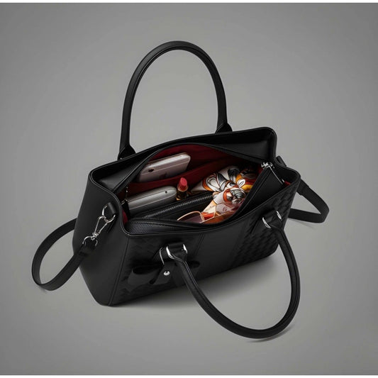 Generic Women's PU Leather Solid Shoulder Zipper Handbag (Black)