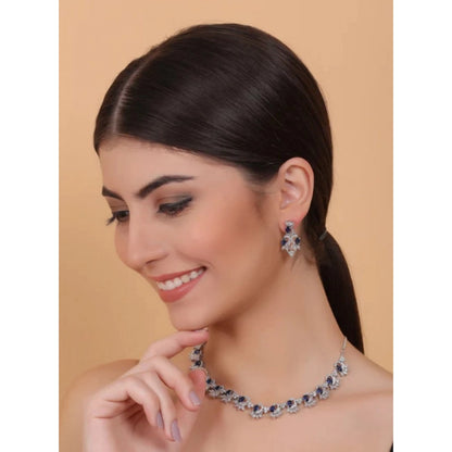Generic Women's Brass Silver Plated Necklace set (Blue)