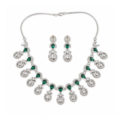 Generic Women's Brass Silver Plated Necklace set (Green)