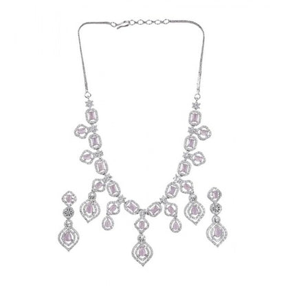 Generic Women's Brass Silver Plated Necklace set (Pink)