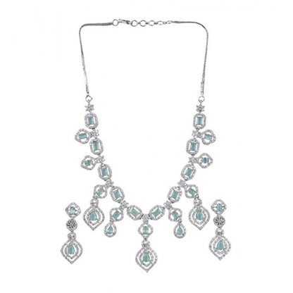 Generic Women's Brass Silver Plated Necklace set (Turquoise)