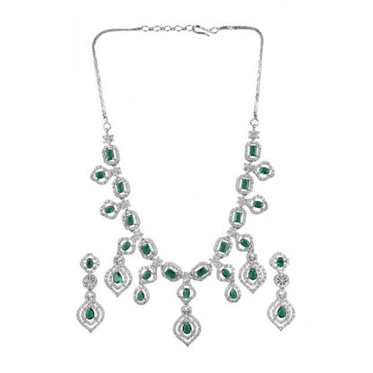 Generic Women's Brass Silver Plated Necklace set (Green)