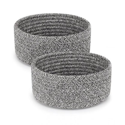 Generic Cotton 8x3 Inch Kidi Round 2 Set Bedside Organizer With Out Lid (Black)