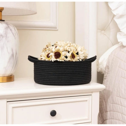 Generic Cotton 8x3 Inch Round Bedside Organizer With Out Lid (Black)