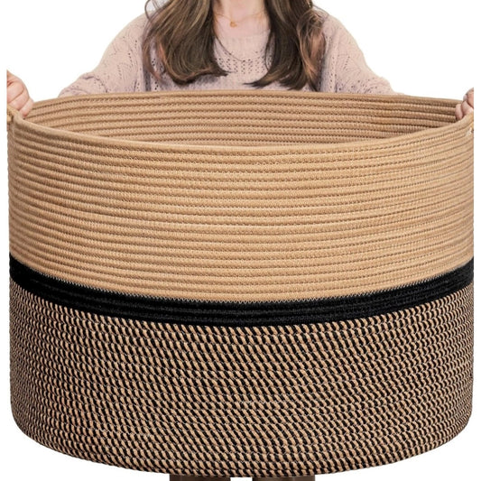 Generic Cotton Dori 16x14 Inch Storage Basket For Clothes With Out Lid (Beige-Beige-Black)