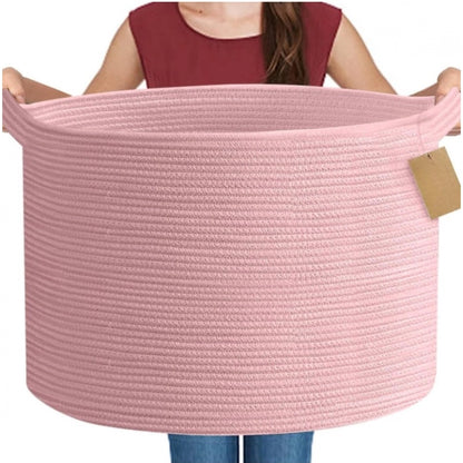 Generic Cotton Pack Of_1 14x12 Inch Storage Basket For Clothes With Out Lid (Pink)