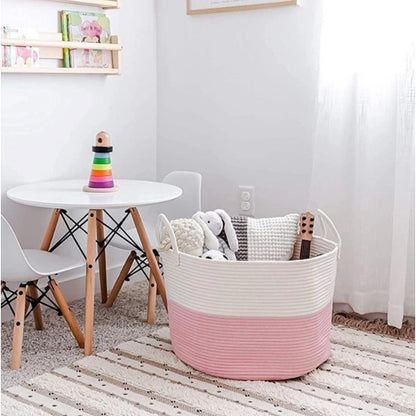 Generic Cotton Pack Of_1 14x12 Inch Laundry Storage Basket For Clothes (Pink-White)