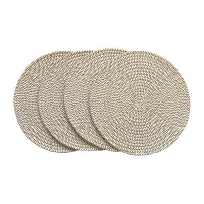 Generic Cotton Dining Table Round Placemat Mats Set of 4 (Beige-White)