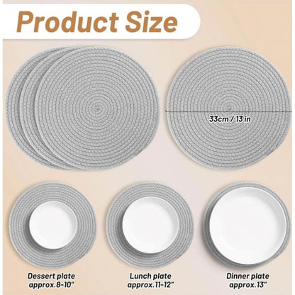 Generic Cotton Dining Table Round Placemat Mats Set of 4 (Grey)