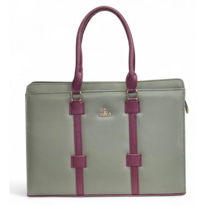 Generic Women's Polyurethane Solid Structured Shoulder Tote Handbag (Sage Green-Burgundy)