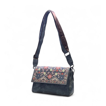 Generic Women's Polyurethane Floral Embroidered Crossbody Sling Bag with Adjustable &amp; Removable Strap (Grey)