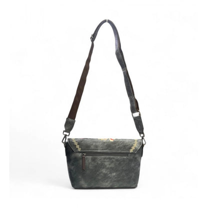 Generic Women's Polyurethane Floral Embroidered Crossbody Sling Bag with Adjustable &amp; Removable Strap (Grey)