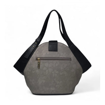 Generic Women's Polyurethane Floral Printed Hexagonal Satchel Handbag with Adjustable Strap (Grey)