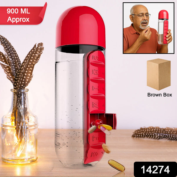 900ml Water Bottle with Pill Organizer 